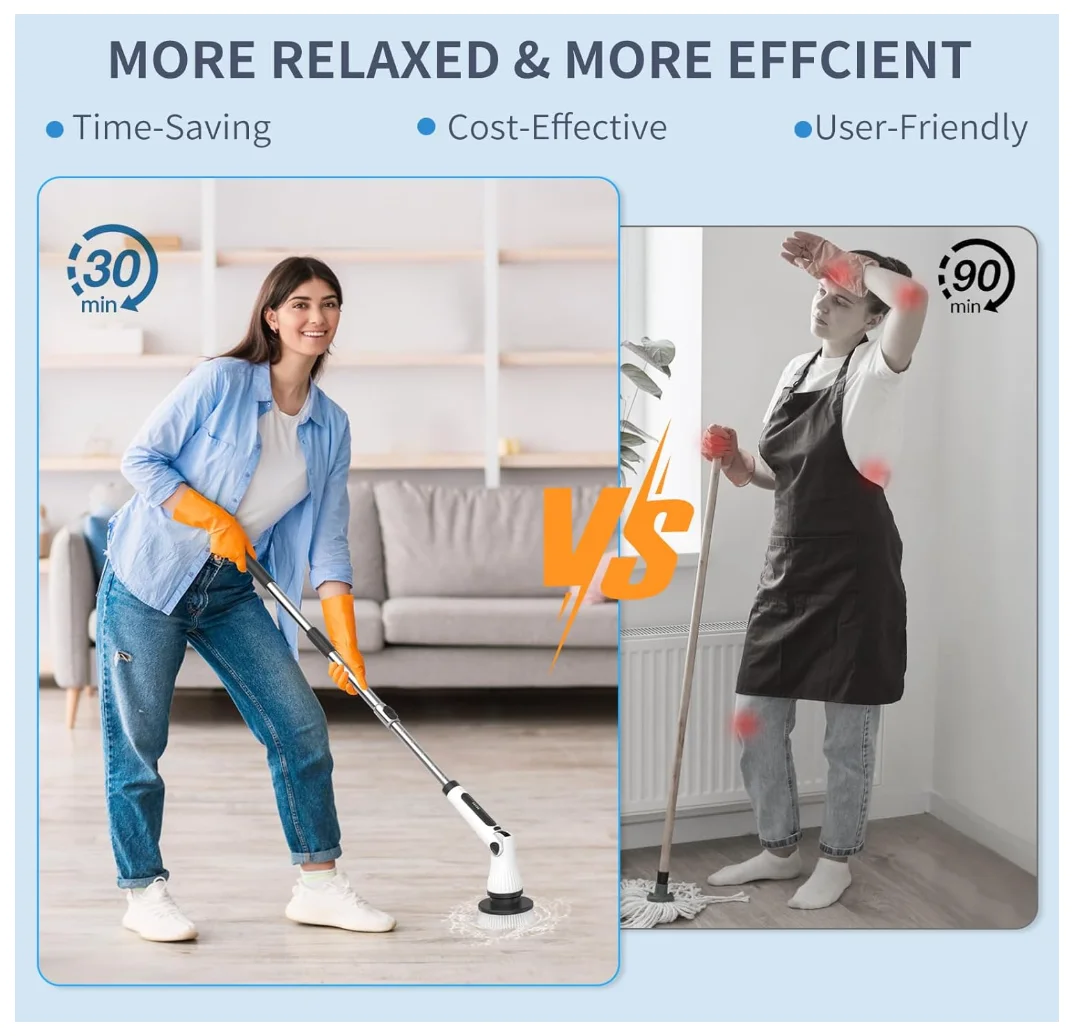 Elettrico senza fili per Spin Scrubber Spazzola per la pulizia del bagno senza fili per doccia Vasca da bagno Uso domestico Metallo/Celle per pavimento