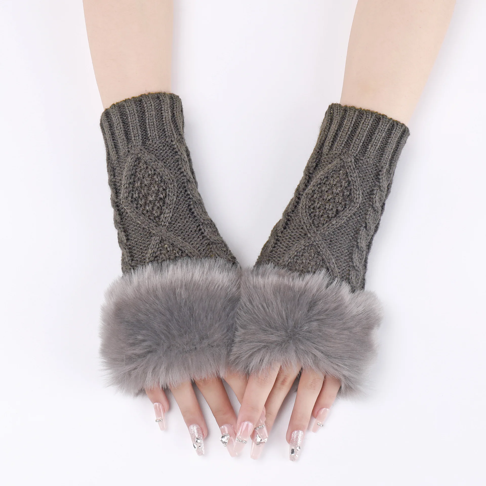 Women's Winter Knitted Plush Gloves Wool Cuffs Dew Half Finger Arm Sleeve Punk Arm Gloves Party Mittens Keep Warm Sleeve Cover