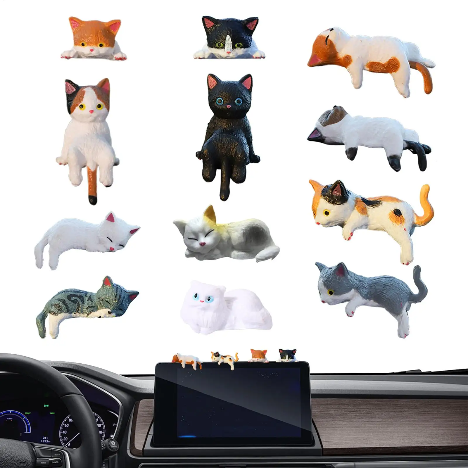 12 Stück Niedliche Kätzchen-Dekorationen Kreative Schlafende Katzen-Puppen Bildschirm-Ornamente Spielzeug Katzen-Landschaftsdekoration Geschenke