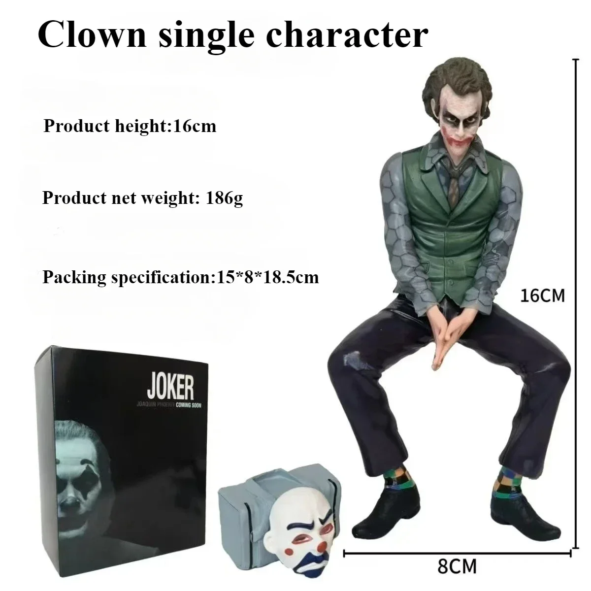 16CM Roof Decoration Joker Heath Ledger Sitting Posture Figures Car Doll Tail And Roof Pendant Model Statue Collectable Toys