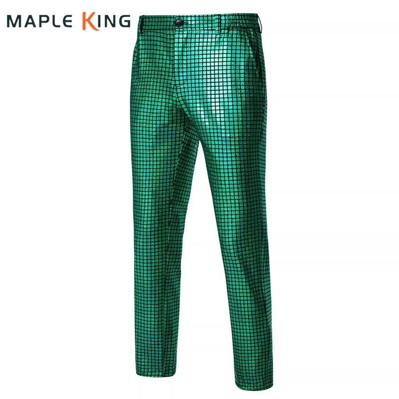 Steampunk Plaid Sequins Pants for Men Shiny Modern Dance Costumes Nightclub Disco Evening Prom Dress 2026 Man Slim Long Trousers