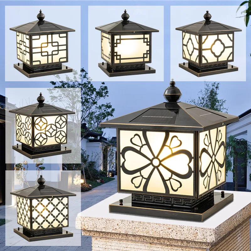 Lampu taman tembaga anti air model baru gaya Cina untuk villa, lampu dinding tiang pintu besar