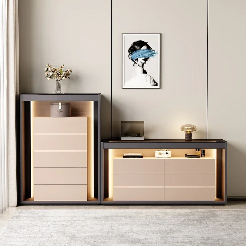 Dressing Table Storage Locker Living Room Cabinets Modern Nordic Minimalist Solid Drawer Storage Cabinet With LED Light Vanity