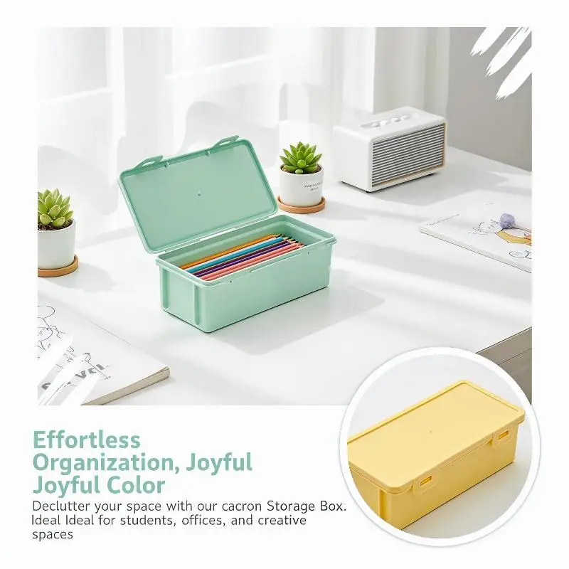 1PCS Colorful Pencil Box Large Capacity Plastic Organizer Storage Boxes For School Bulk Stackable Design Office Supplies