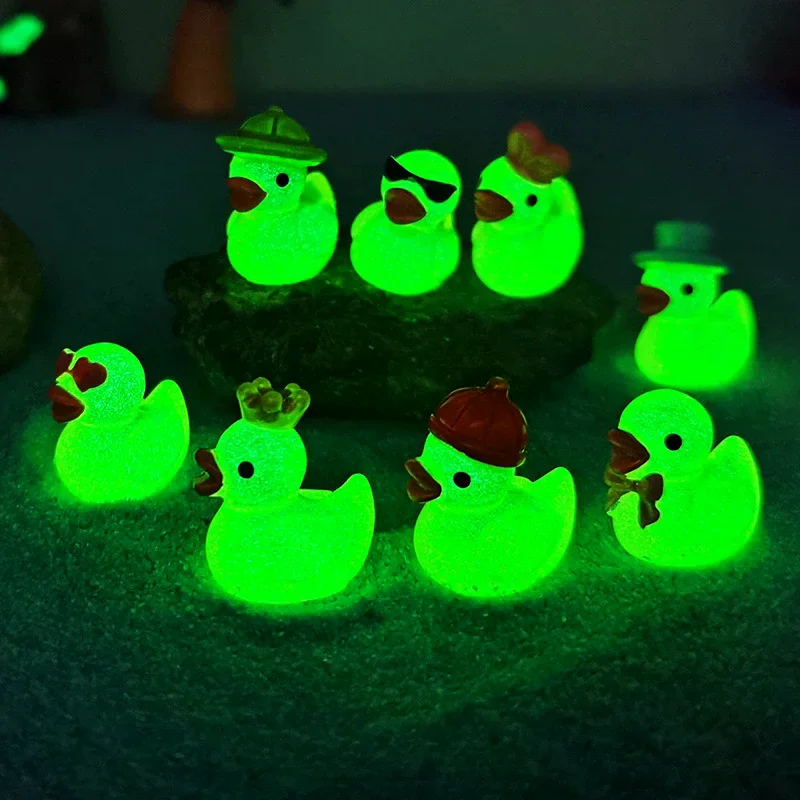 8PCS Luminous Resin Mini Yellow Duckling Glow in the Dark Ducks for DIY Aquarium Garden Doll House Decor Figurines