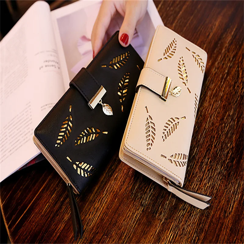 Women's Wallet PU Hollow Leaf Zipper Long Handbag 2024 New Fashion Multifunctional High-capacity Money Bag Coin Purse For Girls