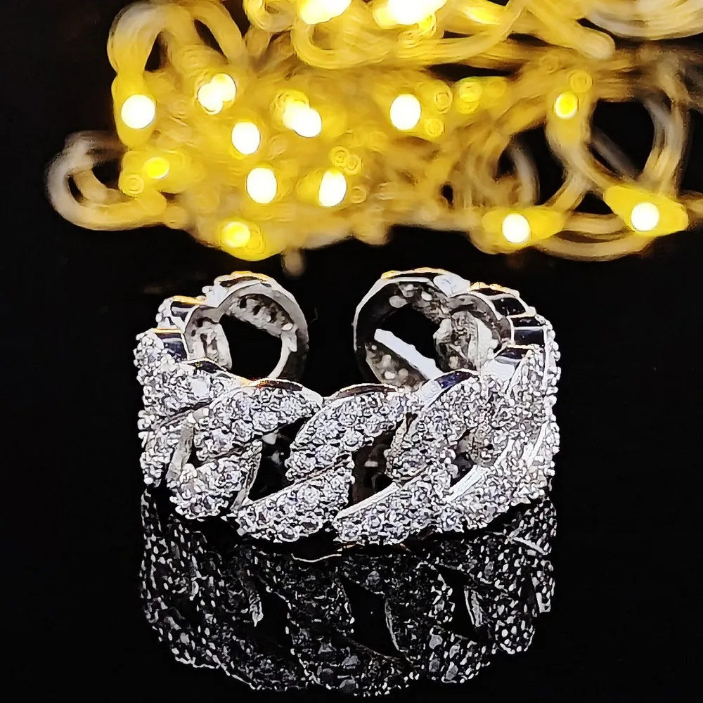 ZAKOL New Trendy Silver Color Chain Open Ring For Women Micro-Intact Zircon Wedding Anniversary Gift Jewelry