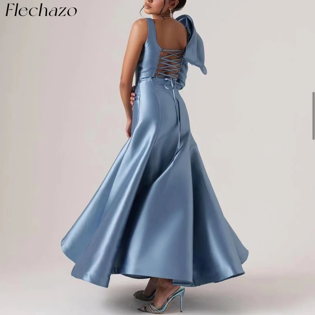 

Flechazo Blue Evening Dresses Sleevless Backless Pleated Lace-UP A-Line Formal Party Dress For Women 2024 vestidos de fiesta