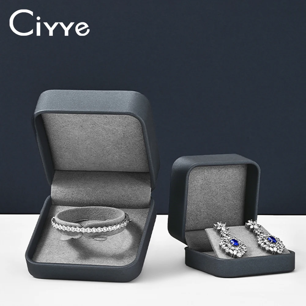 

Ciyye Leather Gray-Blue Jewelry Box Ring Box Gift Wedding Earring Necklace Box Pendant Bracelet Packaging Box Jewelry Organizer