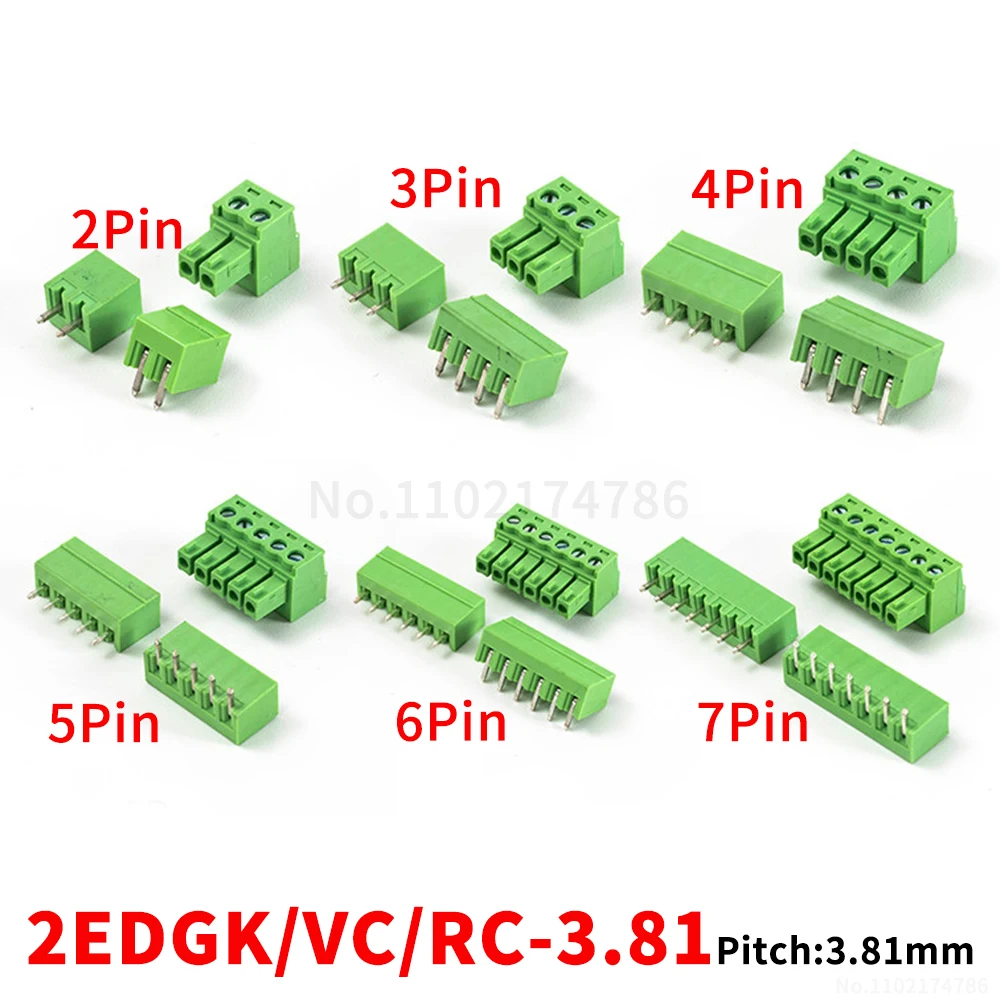 (5 Sets) 2EDGK 2EDGVC 2EDGRC - 3.81mm solder-type pluggable terminal blocks straight/angled pin sockets complete 15EDGK/V/R 3.8