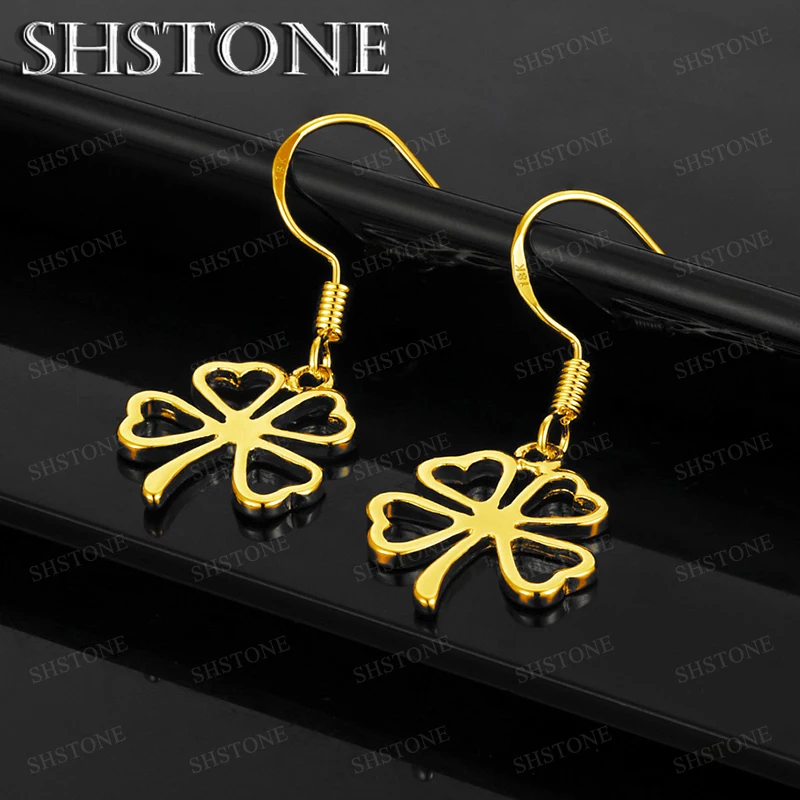 

18k Gold Four-Leaf Clover Drop Earing For Women Men Birthday Wedding Party Fashion Charm Beautiful Jewelry Gifts Accessories
