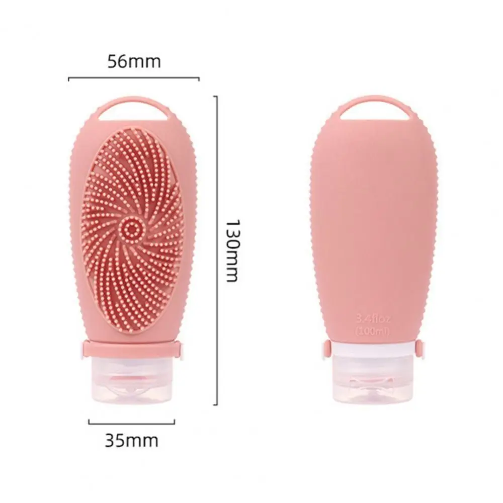 Przenośna butelka z szczotką pod prysznic 2 w 1 Silikonowe butelki podróżne 100 ml z możliwością wielokrotnego napełniania Wyciskane, szczelne pojemniki na przybory toaletowe