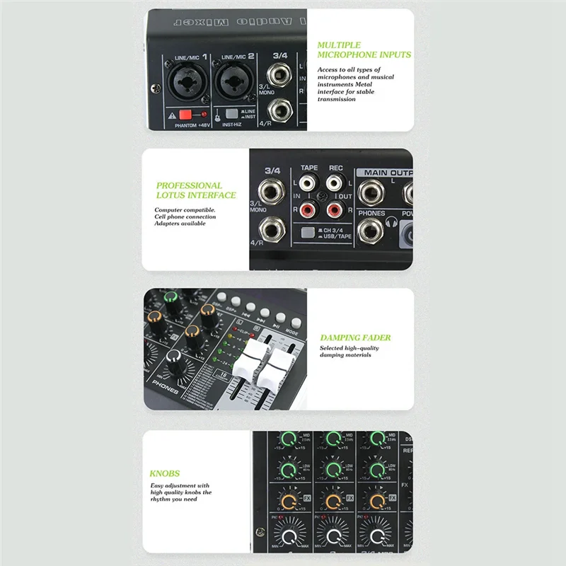 Excellent-HM-4M 4チャンネルスタジオオーディオミキサー、PC録音、DJステージ、家庭用KTV、キャンパススピーチ、会議用サウンドミキシングコンソール