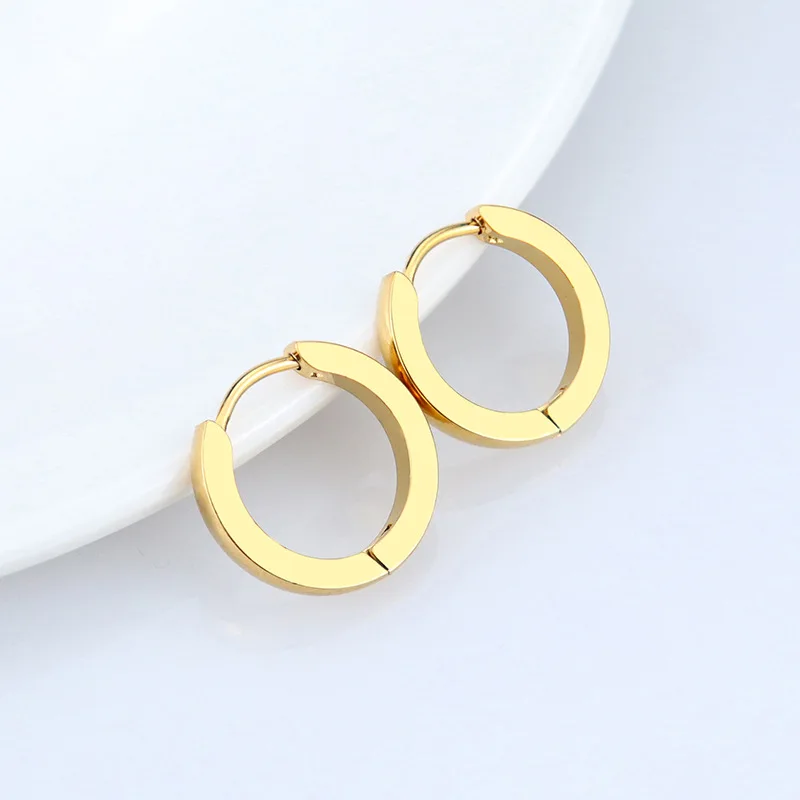 7*9*12*14 mm Unique Fashion Female Jewelry Punk Stainless Steel Huggies Small Circle Hoop Earrings for Women Men Jewelry