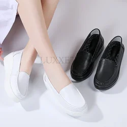 Genuine Leather Nurse Shoe Small White Shoes Women Border New Comfortable Slope Heel Thick Sole Single Shoes Medical Shoes