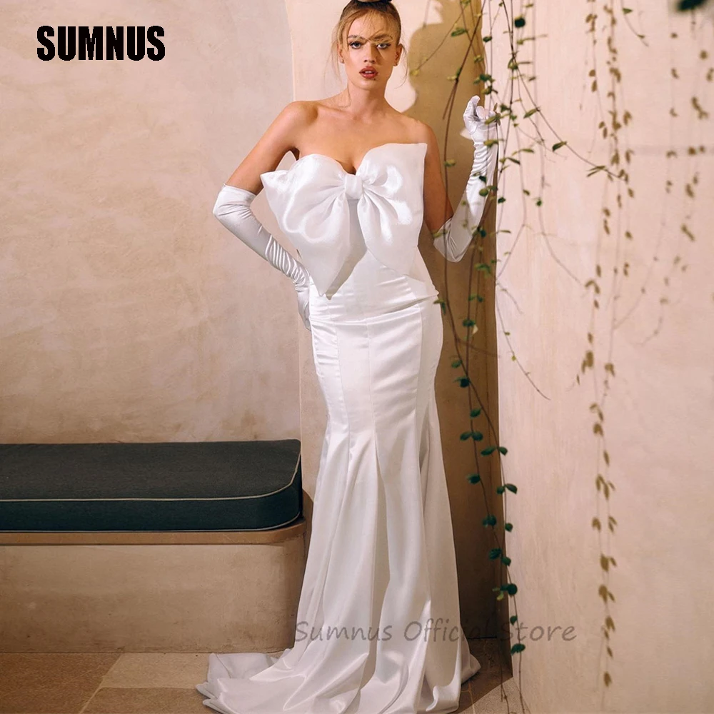 

SUMNUS Elegant Strapless Wedding Dresses Bridal Gowns Bow Evening Gowns for Bride Sleeveless Mermaid Bridal Dress Robe De Mariée