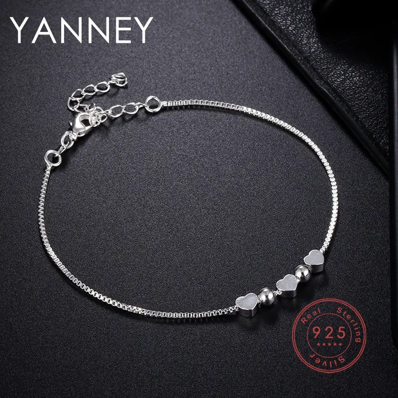 Original 925 Sterling Silver 8 Inches Simple Heart/Beads Bracelet For Women Fashion Wedding Gift Jewelry Wholesale