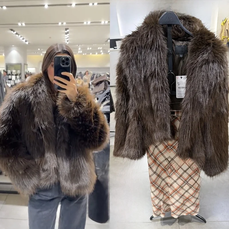 

Новинка зимы: Женское короткое пальто-куртка с эффектом искусственного меха 8490732 700 Street Sle V-Ne Long Sve Loose Fit Outerwear