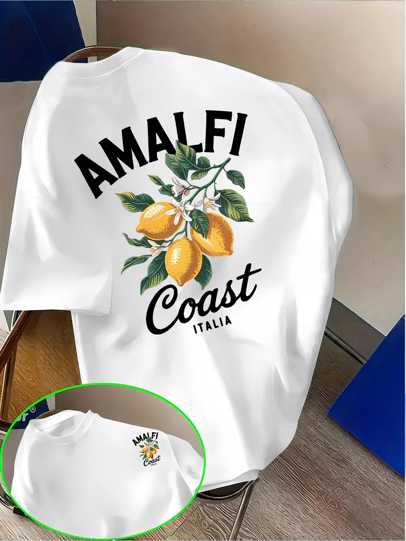 Vintage Amalfi Coast Italia Graphic T-Shirt Women Summer Short Sleeve Lemon Print Loose Tops Female Casual Beach Fashion Tee