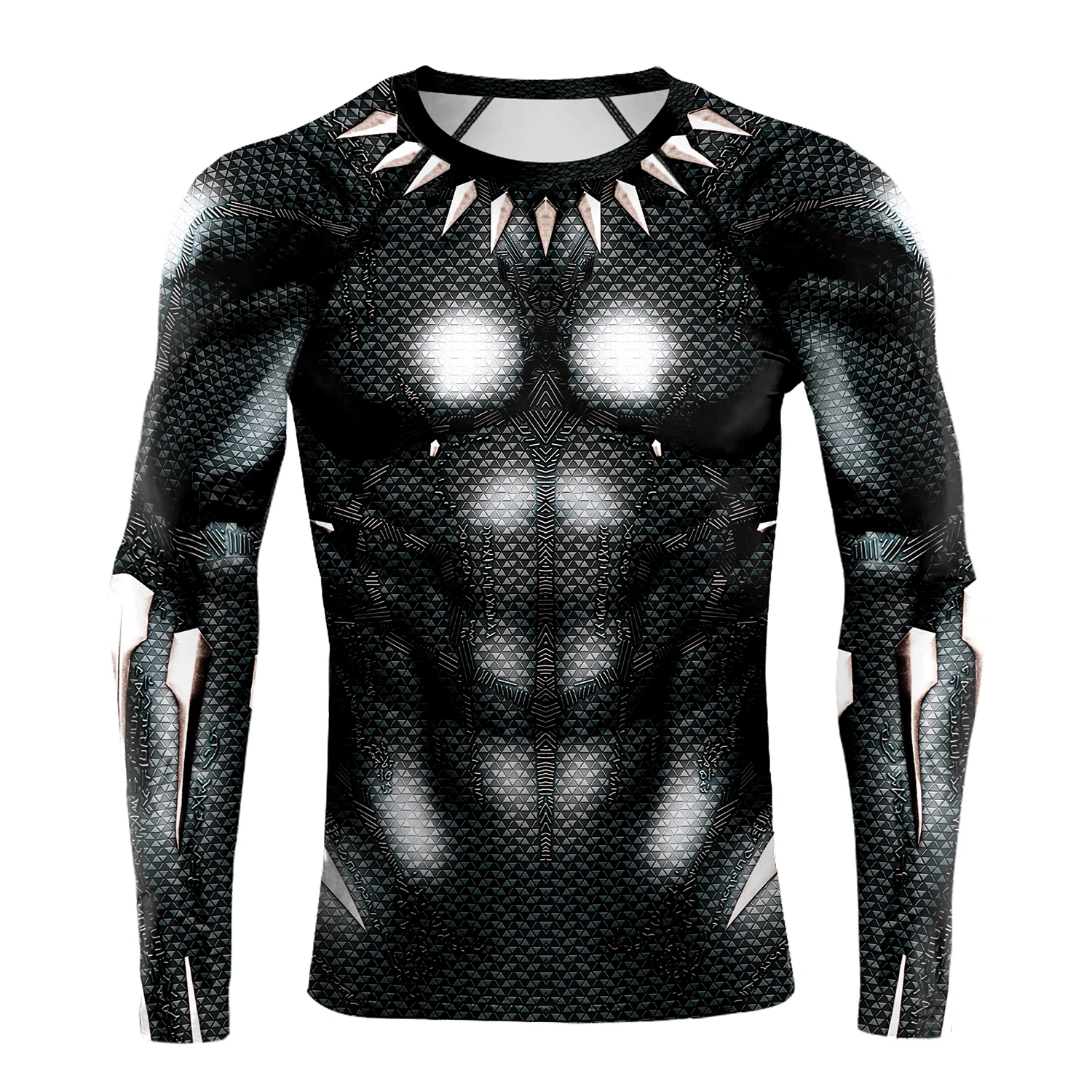 New Black Superhero Cosplay Costume Long Sleeves Armor 3D Print Compression Shirt Workout Fitness Sport Gym Fitness Tops Tee