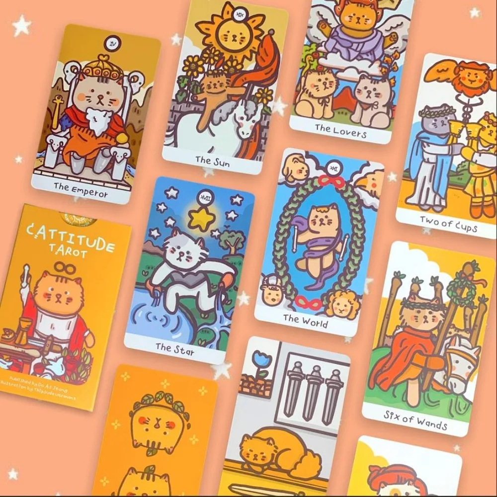 

Cattitude Tarot Orange Cat Cards Thai Cute Gypsy 78