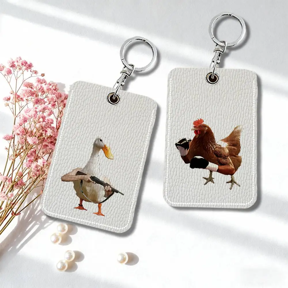 Fighting Duck Chicken Sign Rectangle Keychain Card Holder, Badge Credit Card Holder, Student ID Card Holder, Bus Cards Cover