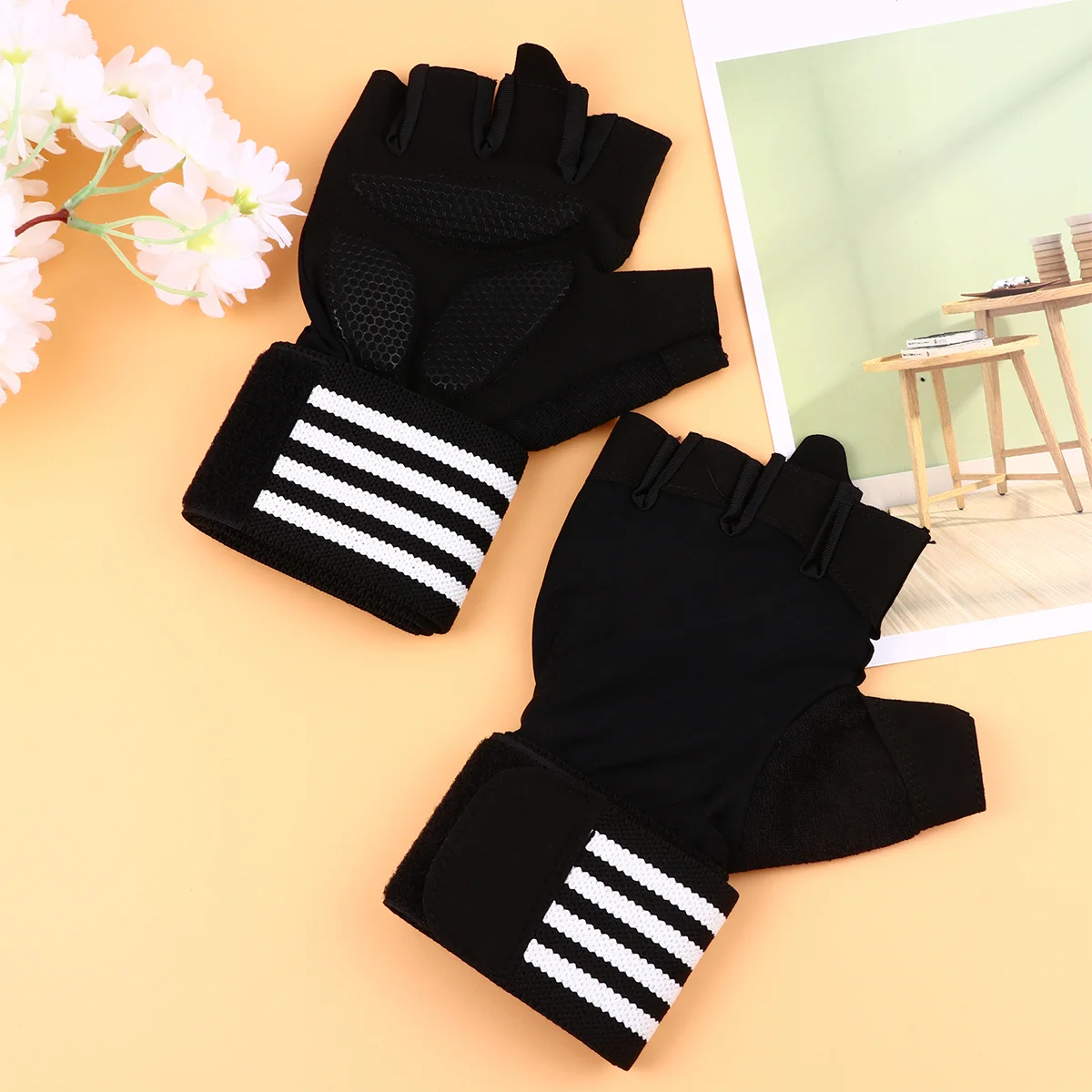 1 paire de gants de sport demi-doigt Xl blancs pour l'entraînement d'haltérophilie, paume antidérapante, Support de poignet, respirant, entraînement physique