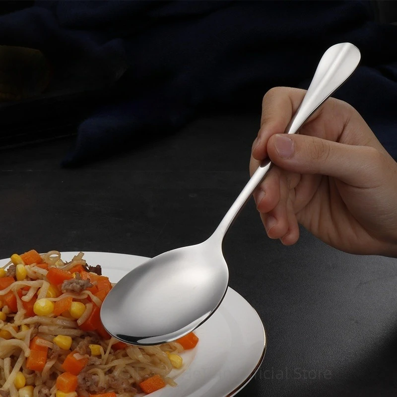 

New 2025 1PCS Stainless Steel Rice Spoon Ergonomic Metal Serving Spoon Kitchen Flatware Salad Serving Utensils For Pasta