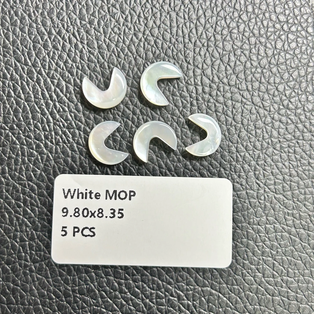 50 Pieces 1 Bag Moon Shape 9.8x8.35mm Natural White Mother of Pearl Shell MOP Gemstone