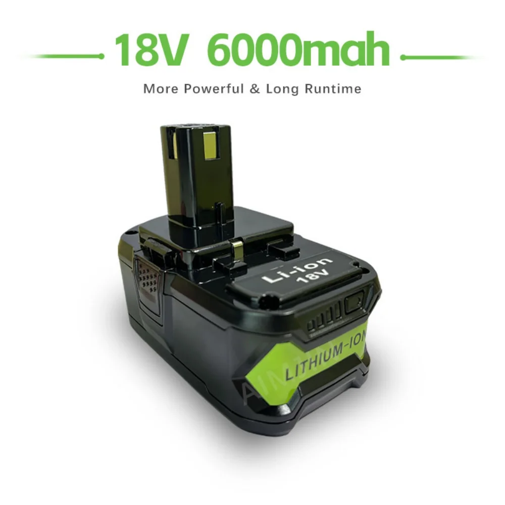 

18V 6000mAH RB18L50 Lithium Rechargeable Battery for Ryobi P104 P105 P102 P103 P107 P109 P108 + P117 Charger for Ryobi 9.6V-18V