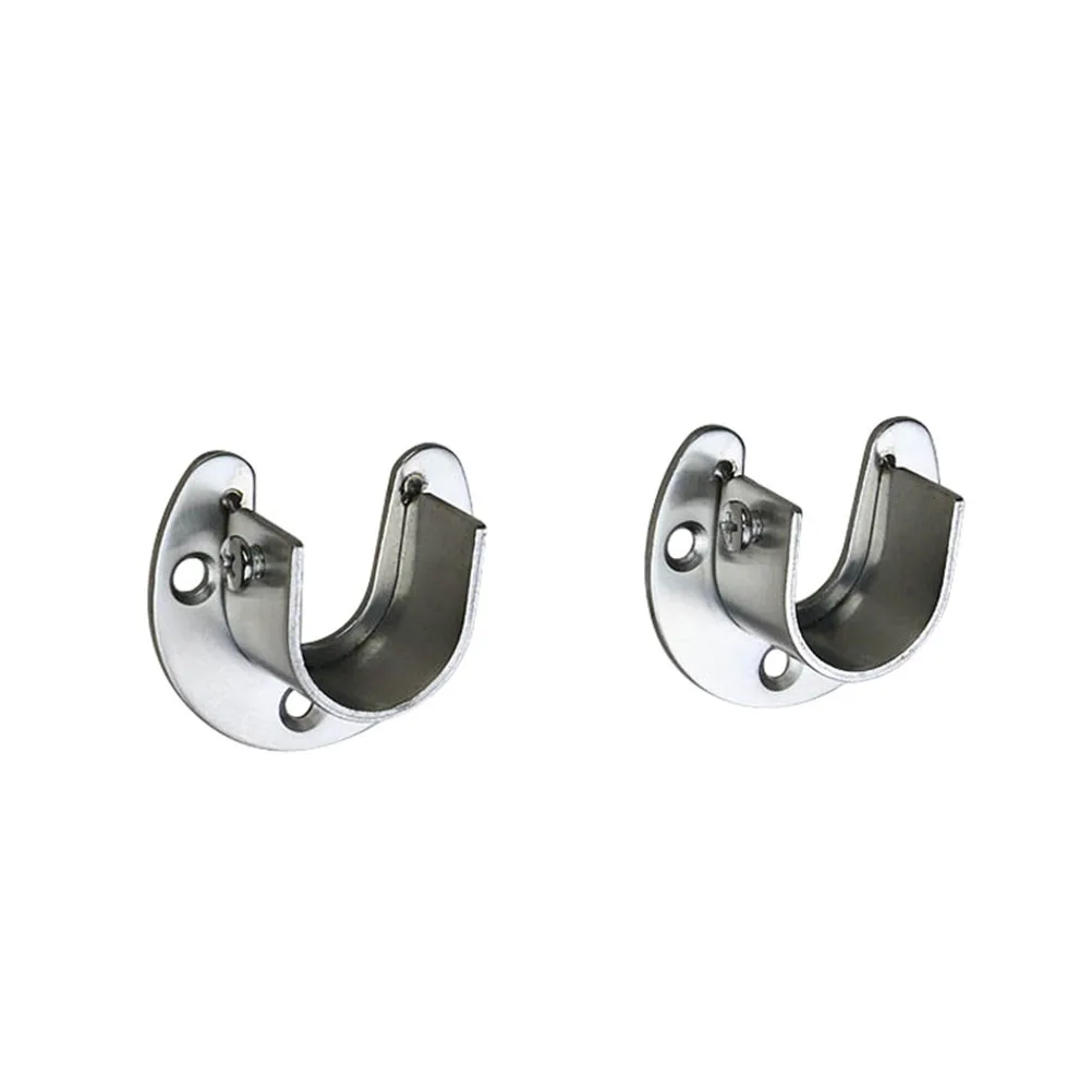 

4pc Stainless Steel U Shaped Bracket 3 Holes Fixed Design Round Tube Clothes Rail Shower Curtain Rods Closet Hardware