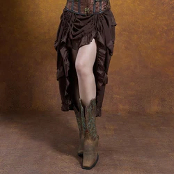Pirate Skirt Women Plus Size Pirate Costume Cosplay Dress Brown High Low Skirt Victorian Steampunk Skirt Ruffles Black Red