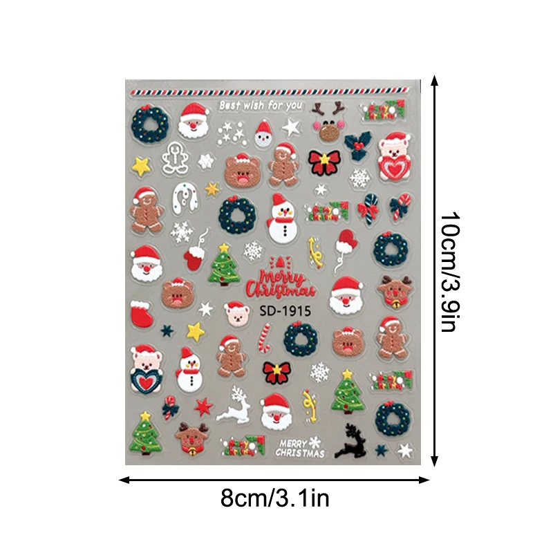 عيد الميلاد ملصقات الأظافر 3D الإغاثة الشتاء ندفة الثلج الدب مسمار ملصق للنساء والفتيات سانتا كلوز مسمار ملصق الفن الديكور #6