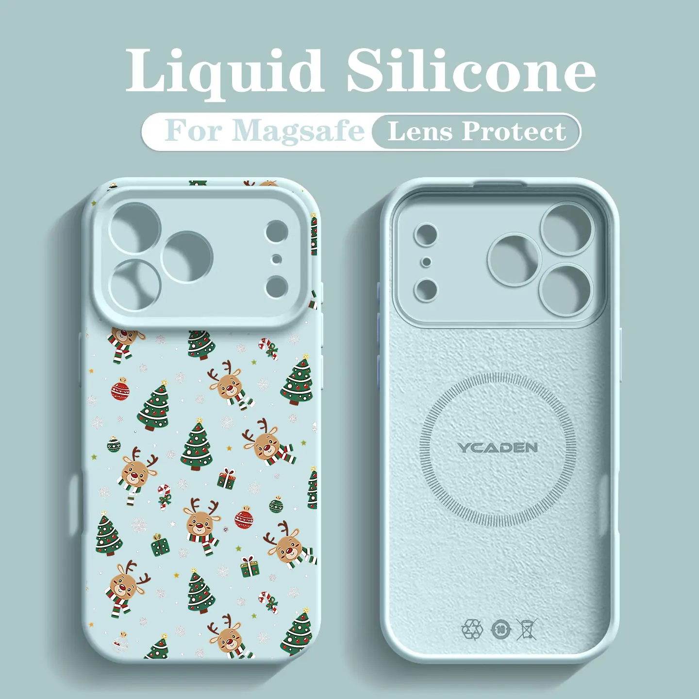 Magnetic Phone Case For Samsung Galaxy S25 S26 Ultra S24 S23 Plus Wireless Charge Liquid Silicone Cute Reindeer Christmas Cover