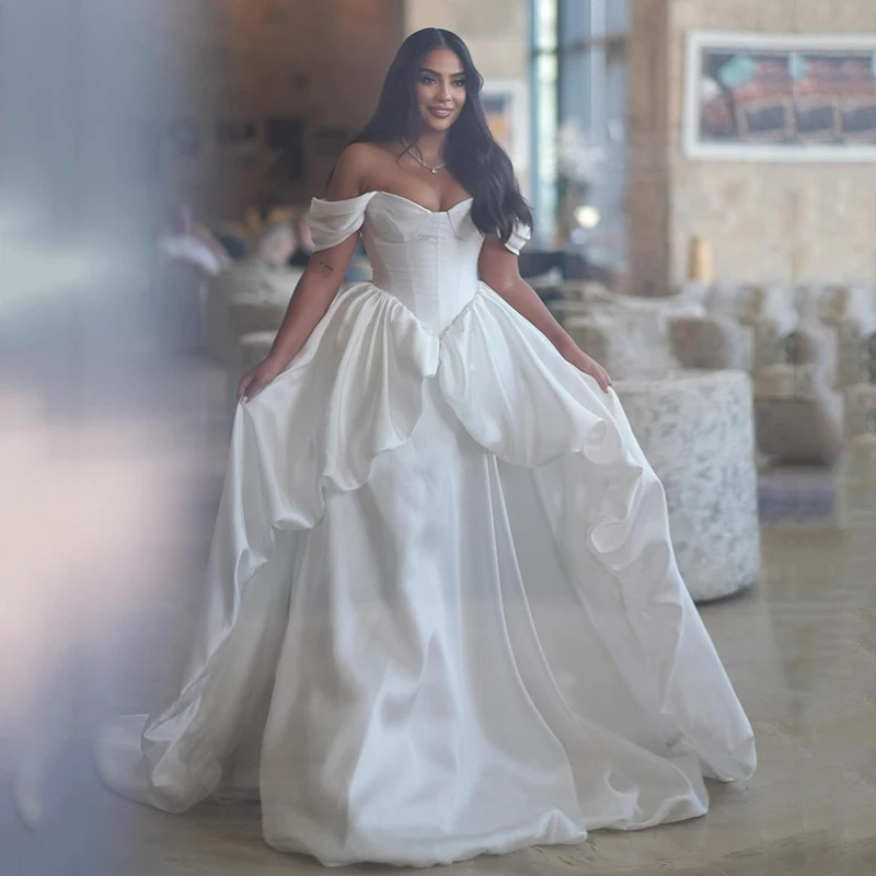 

Eightree Boho A-Line Wedding Dresses Sweetheart Sleeveless Satin Bridal Dress Formal Long Wedding Ball Prom Gowns Customized