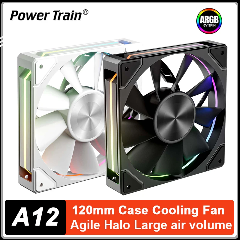 

Корпусный вентилятор Power Train A12 ARGB, 120 мм, тихий охлаждающий вентилятор для настольного компьютера с контролем температуры