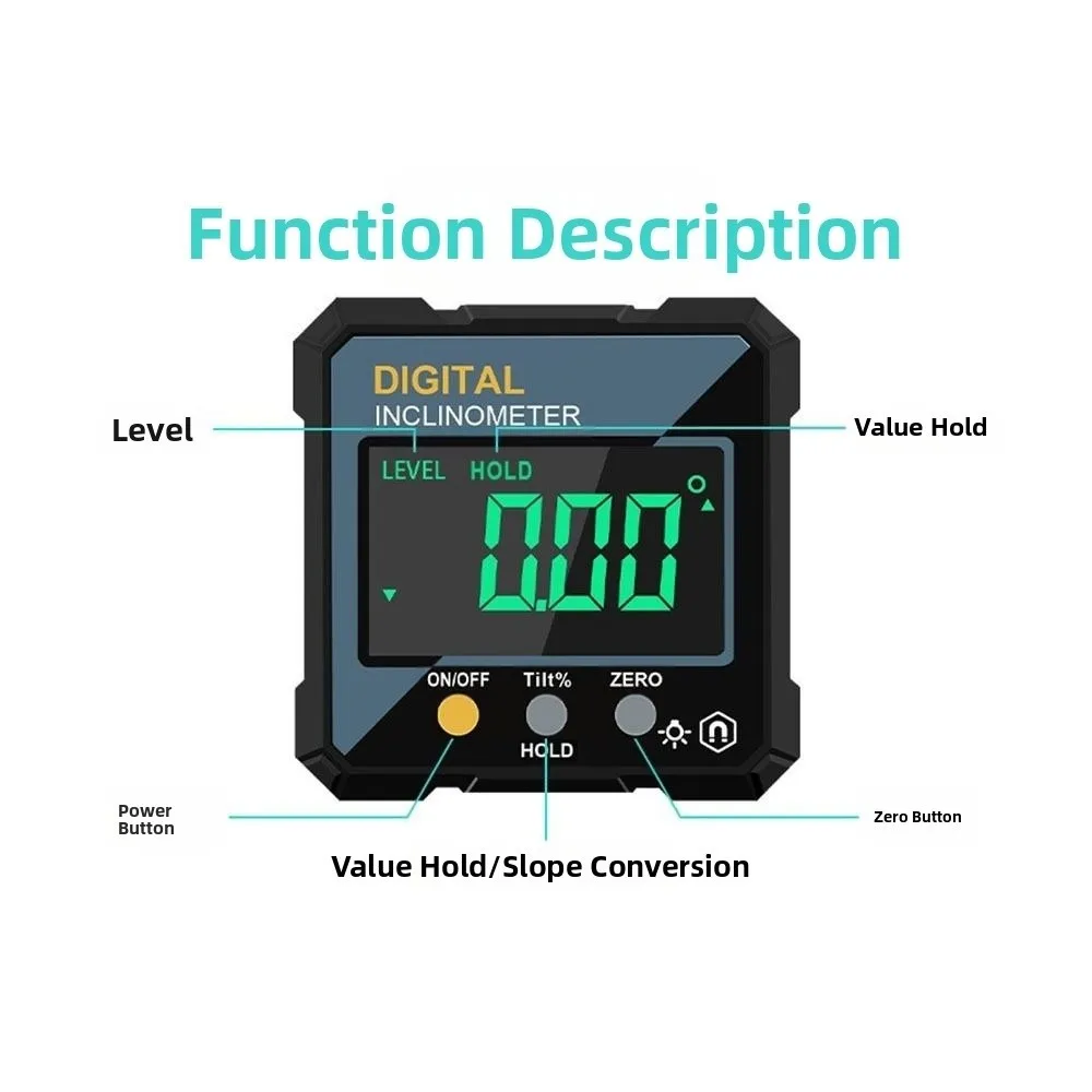 Waterproof Electronic Angle Protractor LCD Backlight Single-sided Magnetic Slope Meter High-precision Digital Inclinometer