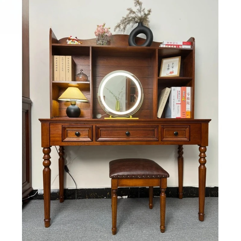 White toon wood all-solid wood desk, bookshelf combo computer desk, children's study desk, home integrated writing desk and chai