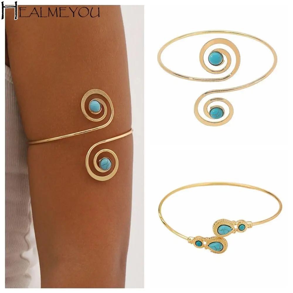 قابل للتعديل سبيكة الذراع الكفة الفيروز المعصم ملحق واسعة مفتوحة الذراع الكفة مبالغ فيها الذراع سلسلة البوهيمي سوار الفتيات #1
