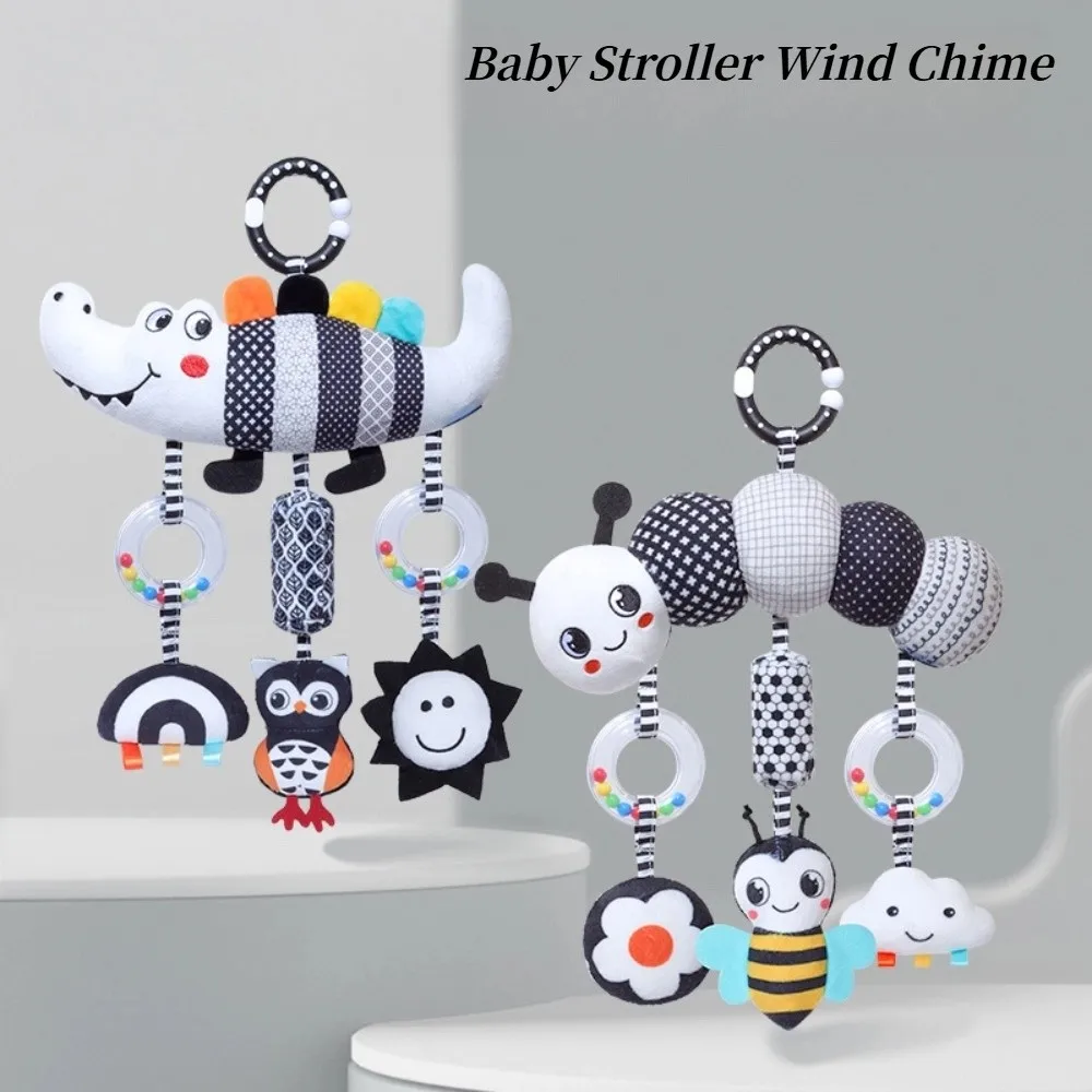 Cartoon Infant Rattle Toys High Contrast Black and White Baby Bed Hanging Toy Caterpillar Plush Newborn Sensory Toy