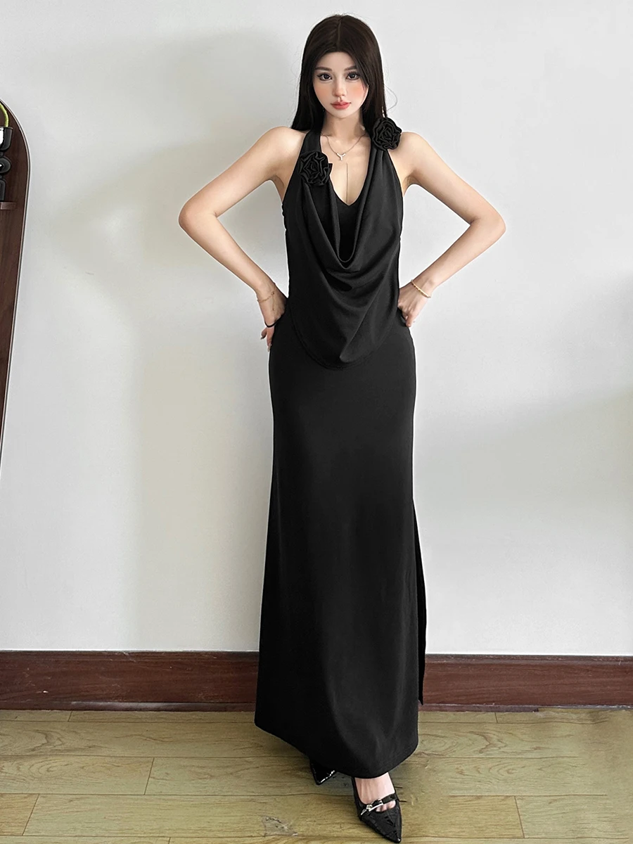 Ele WEIRD PUSS Midi Dr avec motif floral 3D Svel Femme Ne Hanging Dr Slim Fit Long Dr Summer Dr