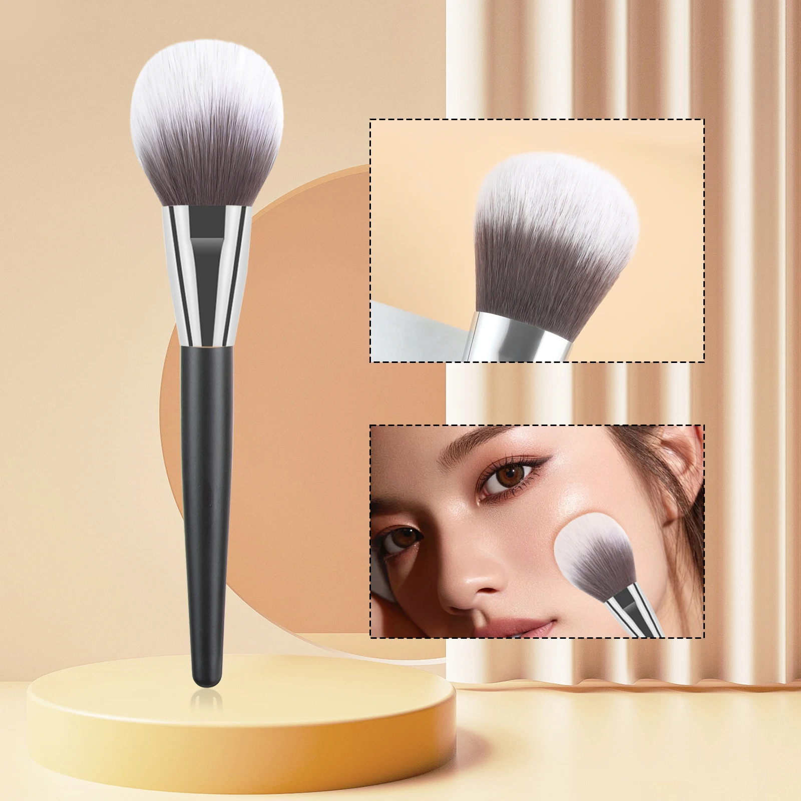 Blush Brush,1pcs	Wooden	Classic Round Fluffy Make facial makeup more delicate cream brush for Making Up Supply