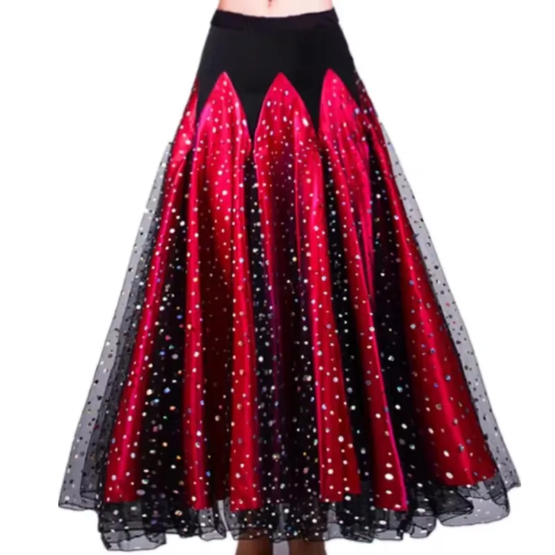 

720 Degree Ladies Modern Swing Skirt Waltz Ballroom Dance Practice Long dress women Ballroom Dance Half Skirt Sequin Long dress