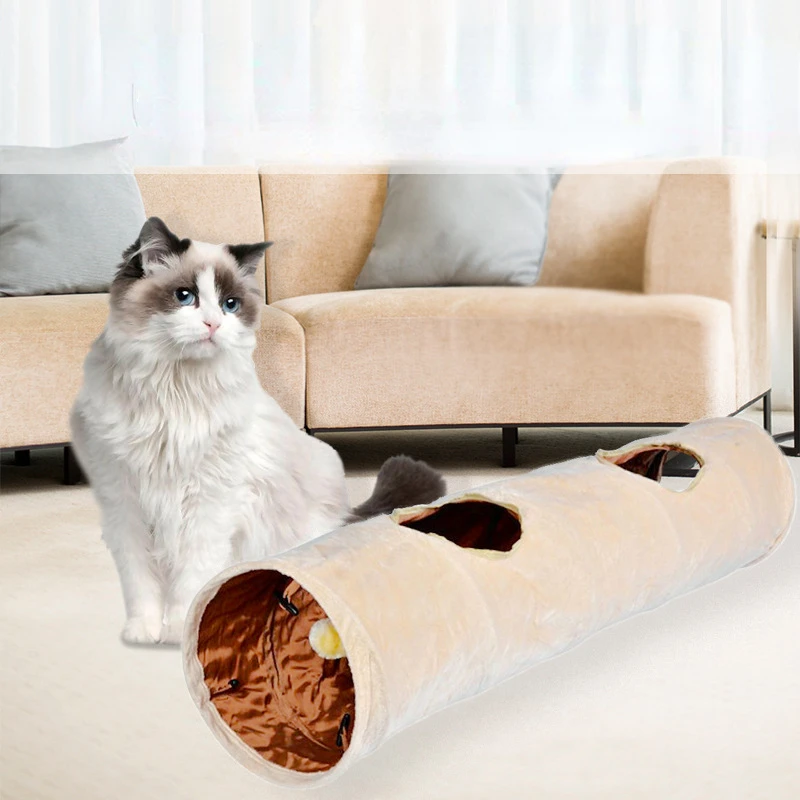 Short Plush Cat Tunnel Toys with Balls Foldable Soft Cat Channel Hide-and-seek Pet Cat Kitten Toys Interactive Dropshipping