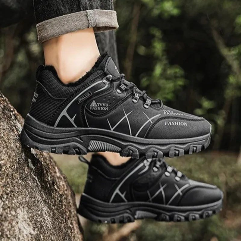 남성 신발 패션 가죽 캐주얼 신발 야외 미끄럼 방지 여행 하이킹 신발 고품질 가죽 스니커즈 남성용 겨울 신발