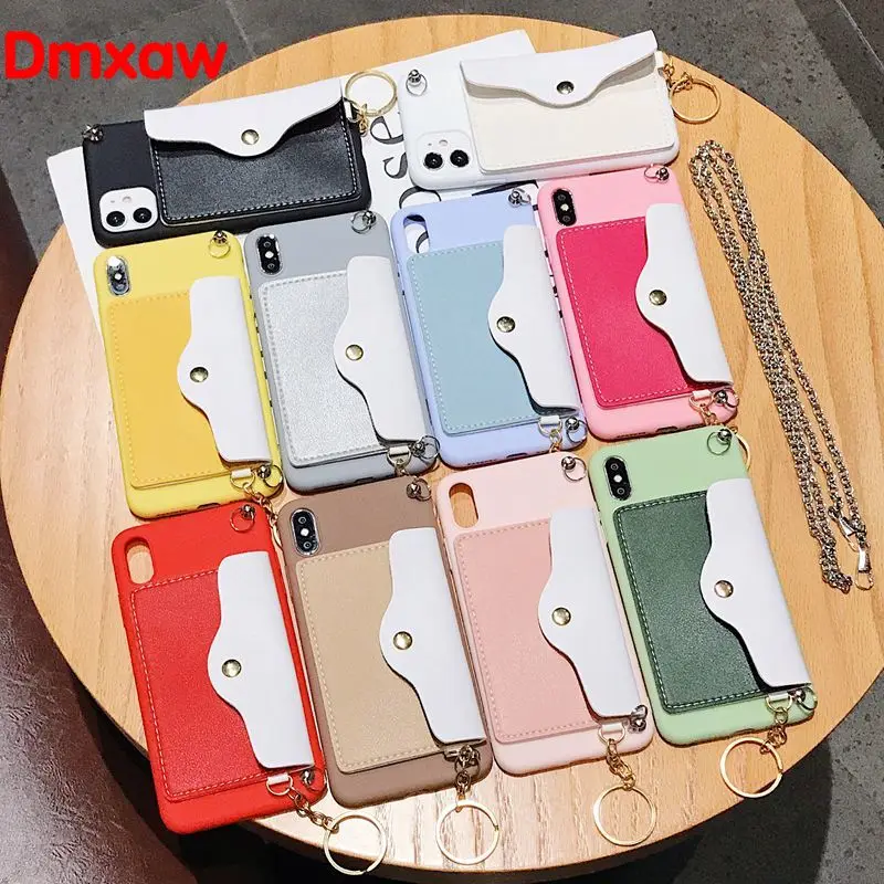 Wallet Card Case For Xiaomi Redmi 10 9 9A 9C Note 11 10 9 K30 Pro Max 9s 8T 8 7 6 5 Pro 8A Back Case + Metal Chain Soft Cover