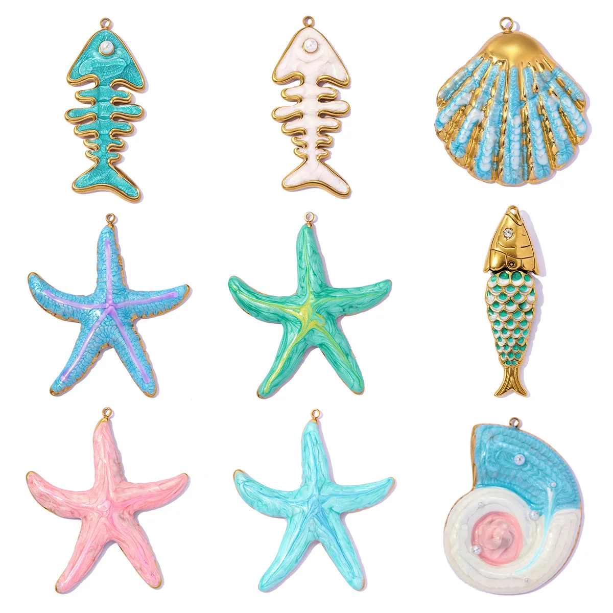 3pcs/Lot Stainless Steel Abalone Shell Flower DIY Earring Charms Conch Necklace Pendants Fish Bone Shoe Accessory Wholesale