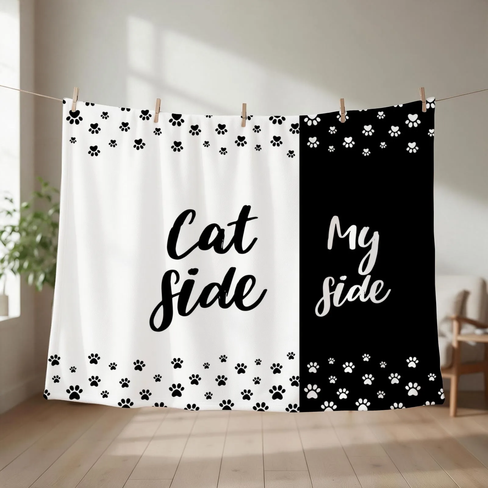 Cat Side My Side Funny Cat Owner Bedding Throw Blanket couch cozy soft plush fuzzy picnic outdoor blanket
