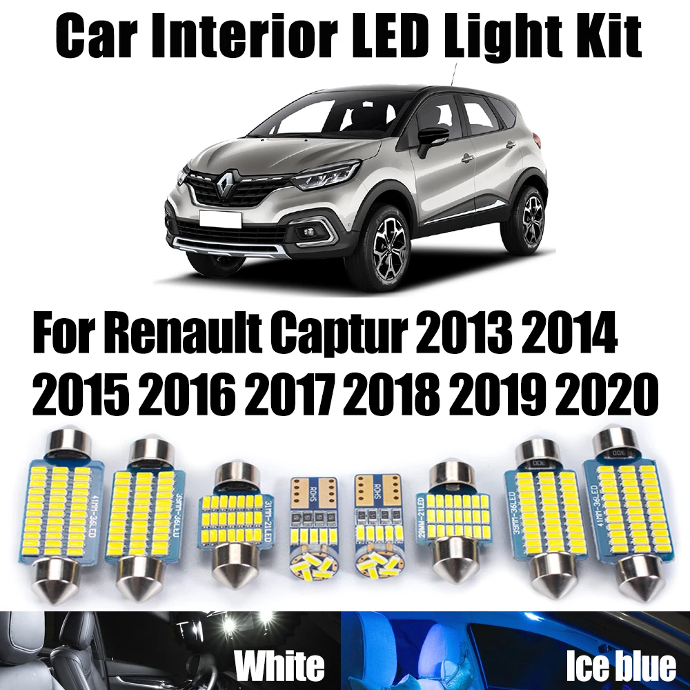 

9 шт. Canbus автомобильный светодиодный внутренний комплект купольного освещения с картой для Renault Captur 2013-2018 2019 2020 автомобильные аксессуары лампы для номерного знака