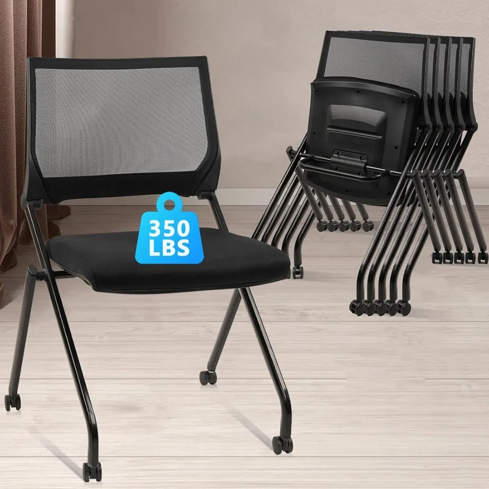 

Collapsible and Portable Office Chairs for Conferences, Wheeled Waiting Area Seating with Lumbar Support, Ergonomic Mesh Swivel